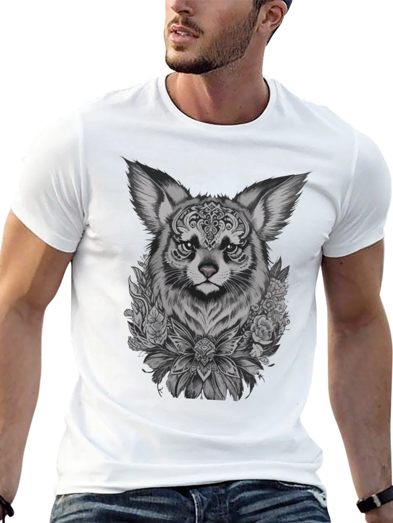 Floral Fox Graphic Tee - Black Unisex T-Shirt