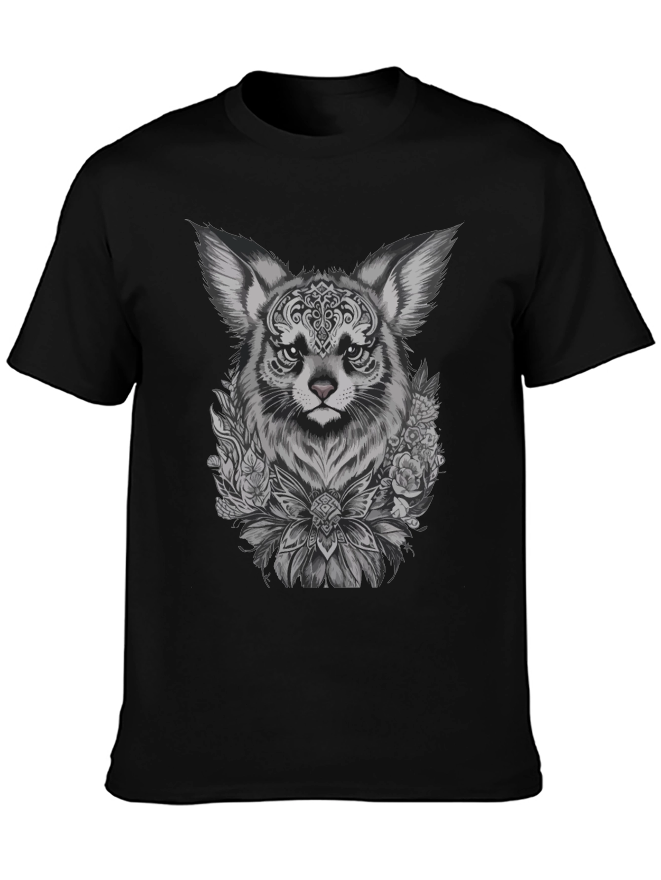 Floral Fox Graphic Tee - Black Unisex T-Shirt