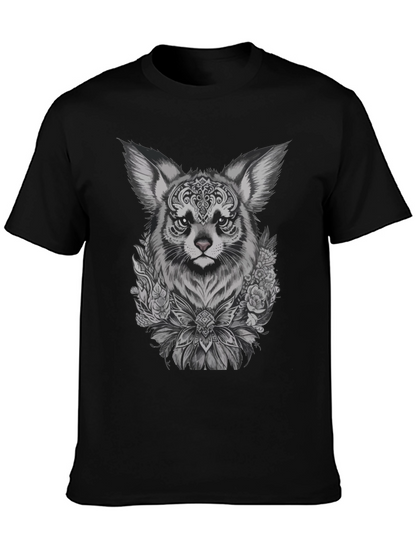 Floral Fox Graphic Tee - Black Unisex T-Shirt
