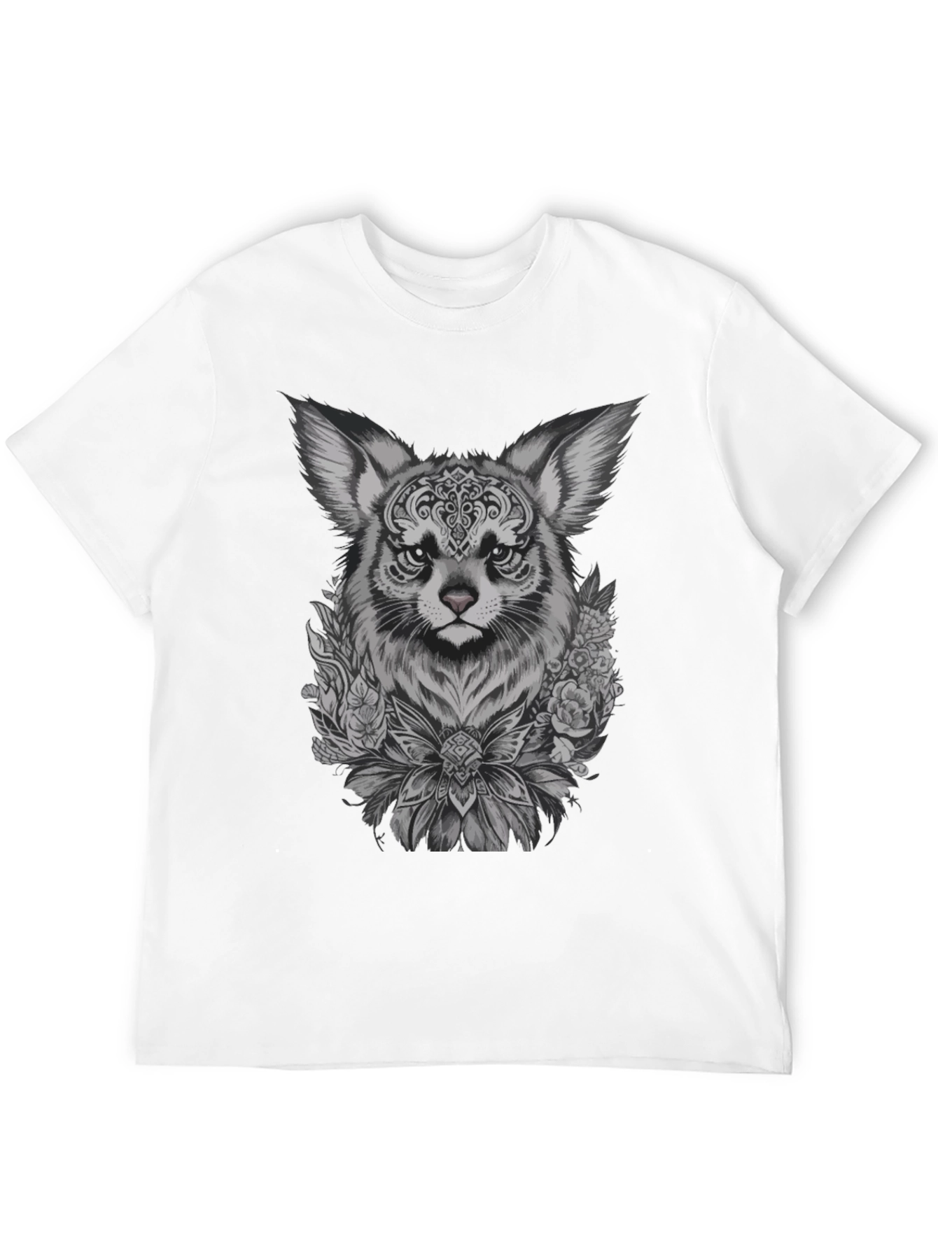 Floral Fox Graphic Tee - Black Unisex T-Shirt
