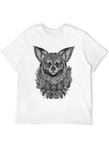 Floral Fox Graphic Tee - Black Unisex T-Shirt