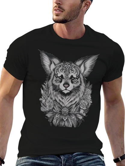 Floral Fox Graphic Tee - Black Unisex T-Shirt