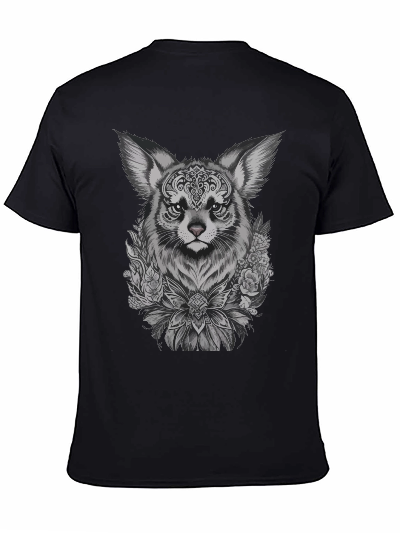 Floral Fox Graphic Tee - Black Unisex T-Shirt