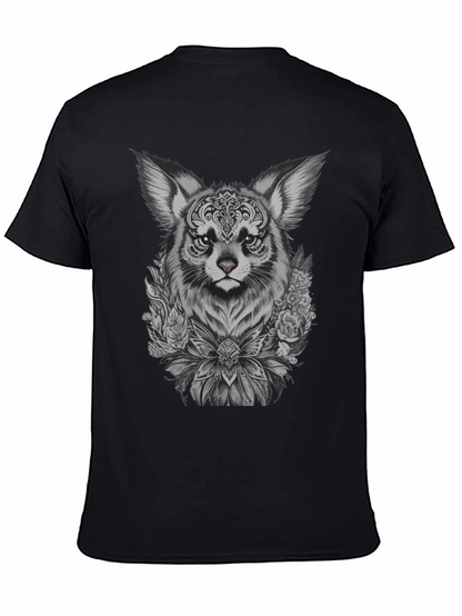 Floral Fox Graphic Tee - Black Unisex T-Shirt