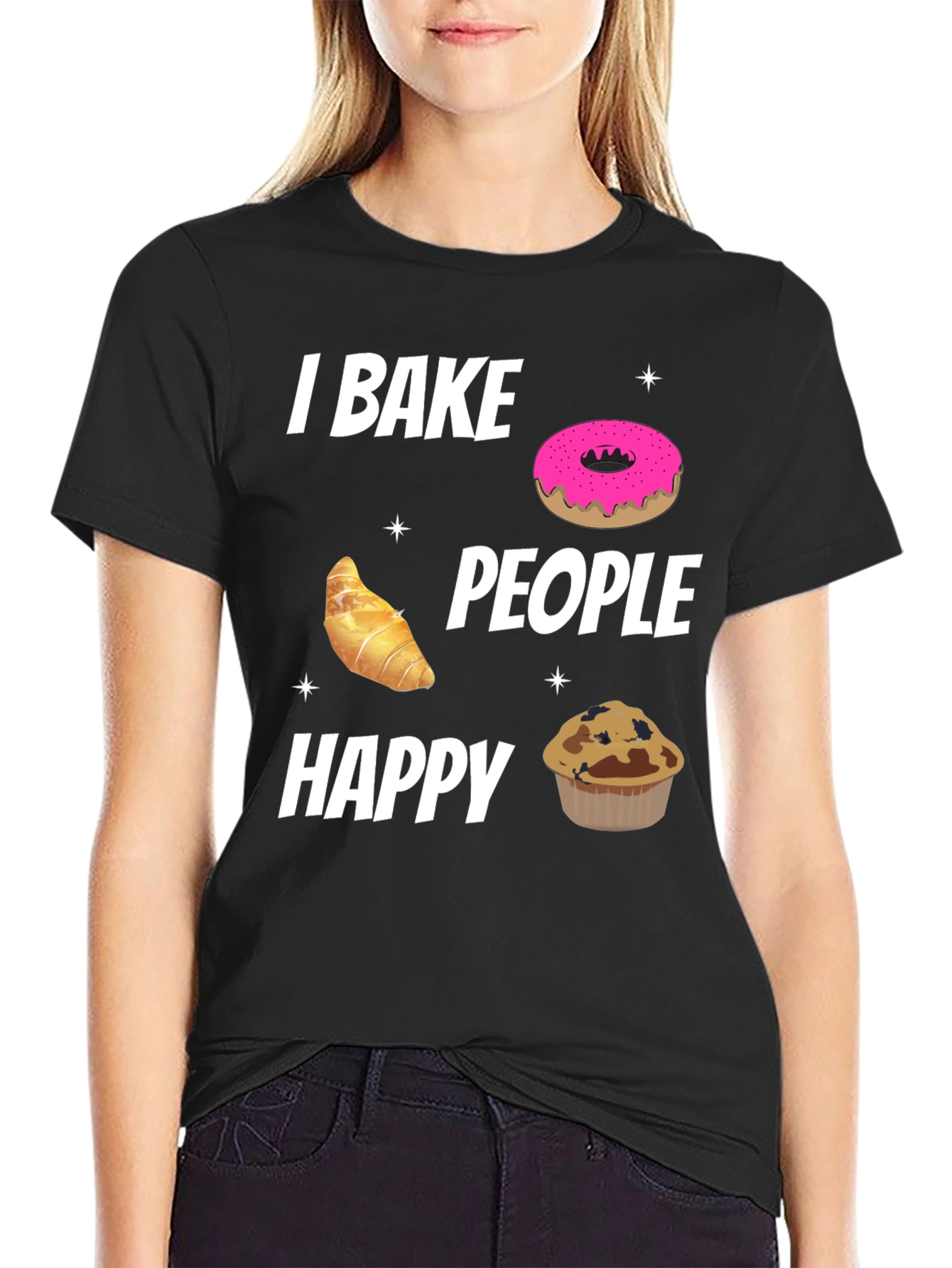 I Bake People Happy Black T-Shirt