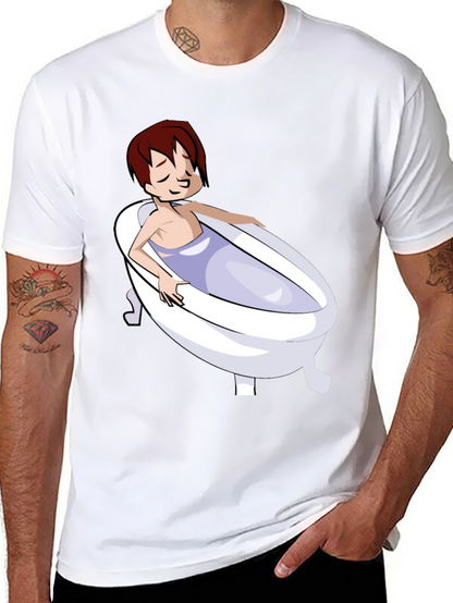Cartoon Character in Bathtub Graphic Tee - Black