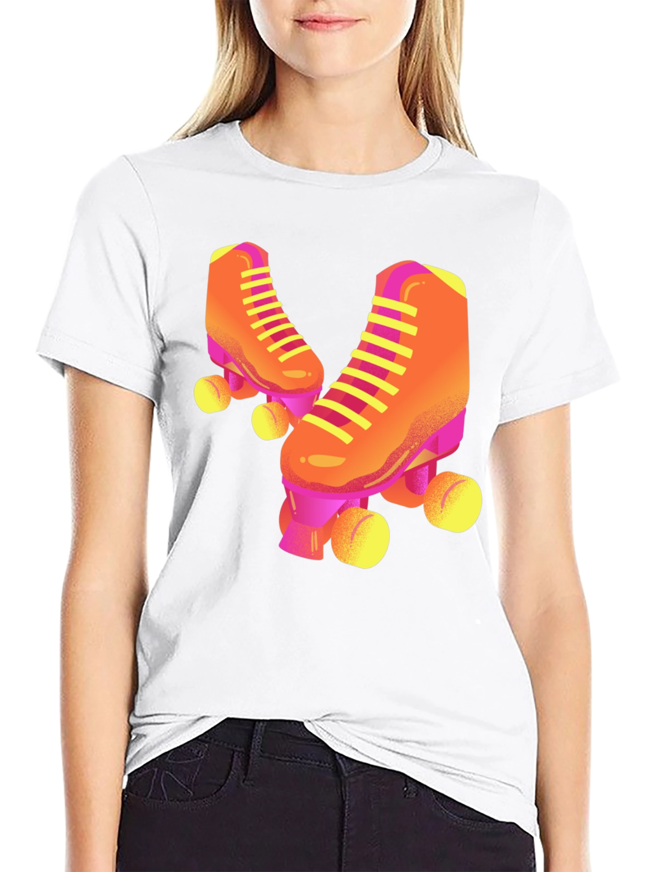 Retro Roller Skate Graphic Tee - Black