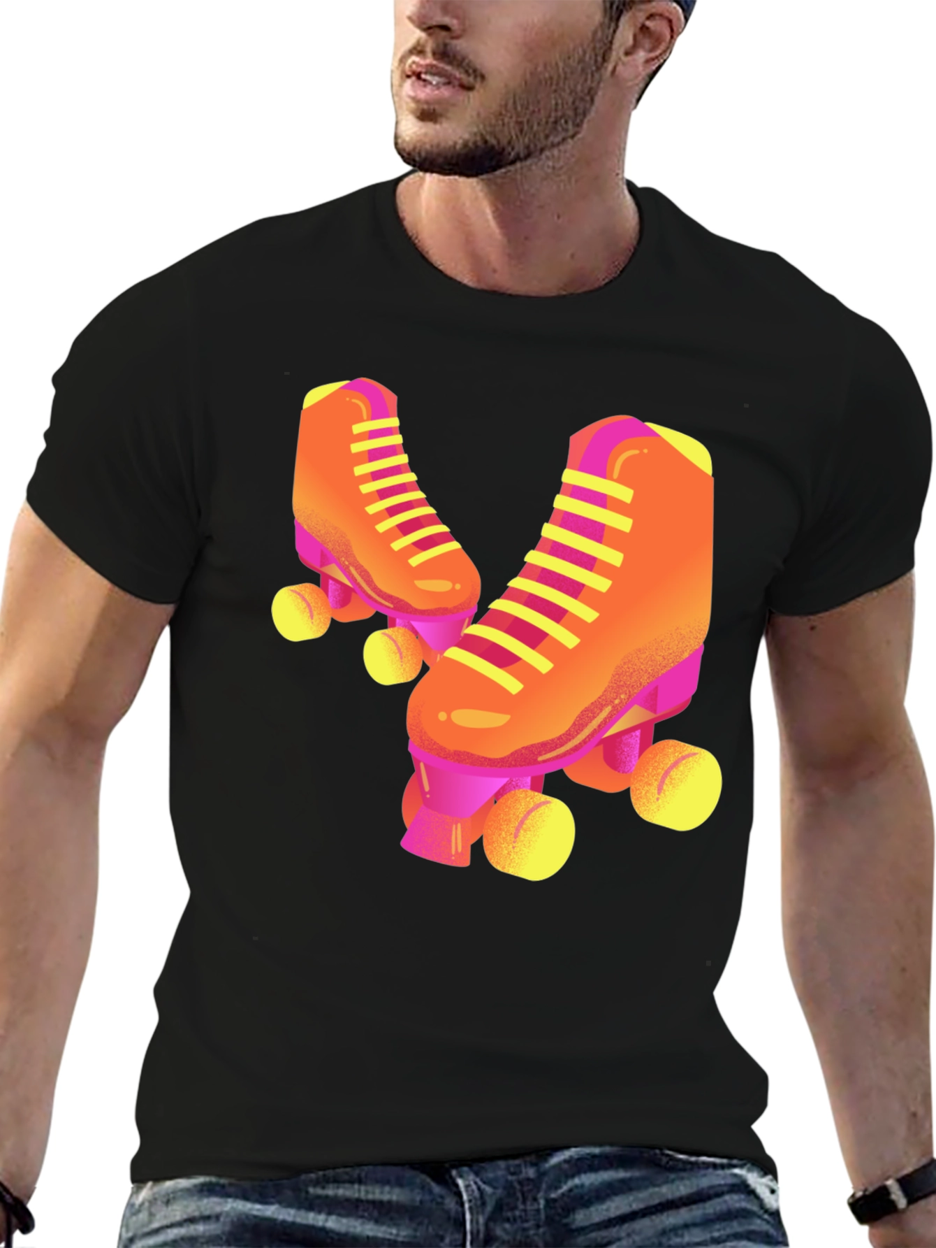 Retro Roller Skate Graphic Tee - Black