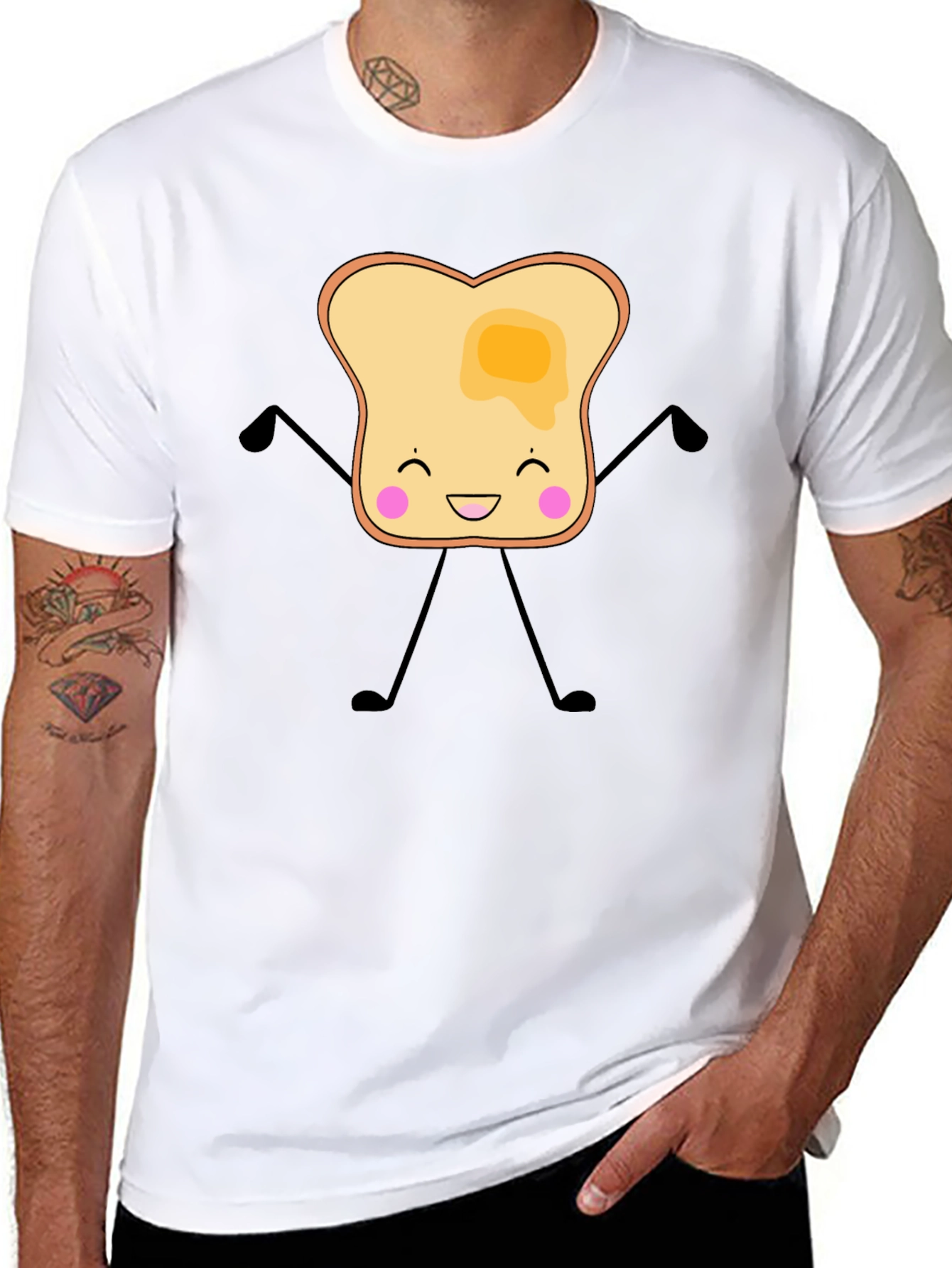 Funny Toast with Butter Graphic Black T-Shirt