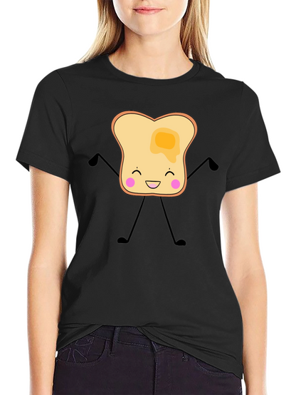 Funny Toast with Butter Graphic Black T-Shirt