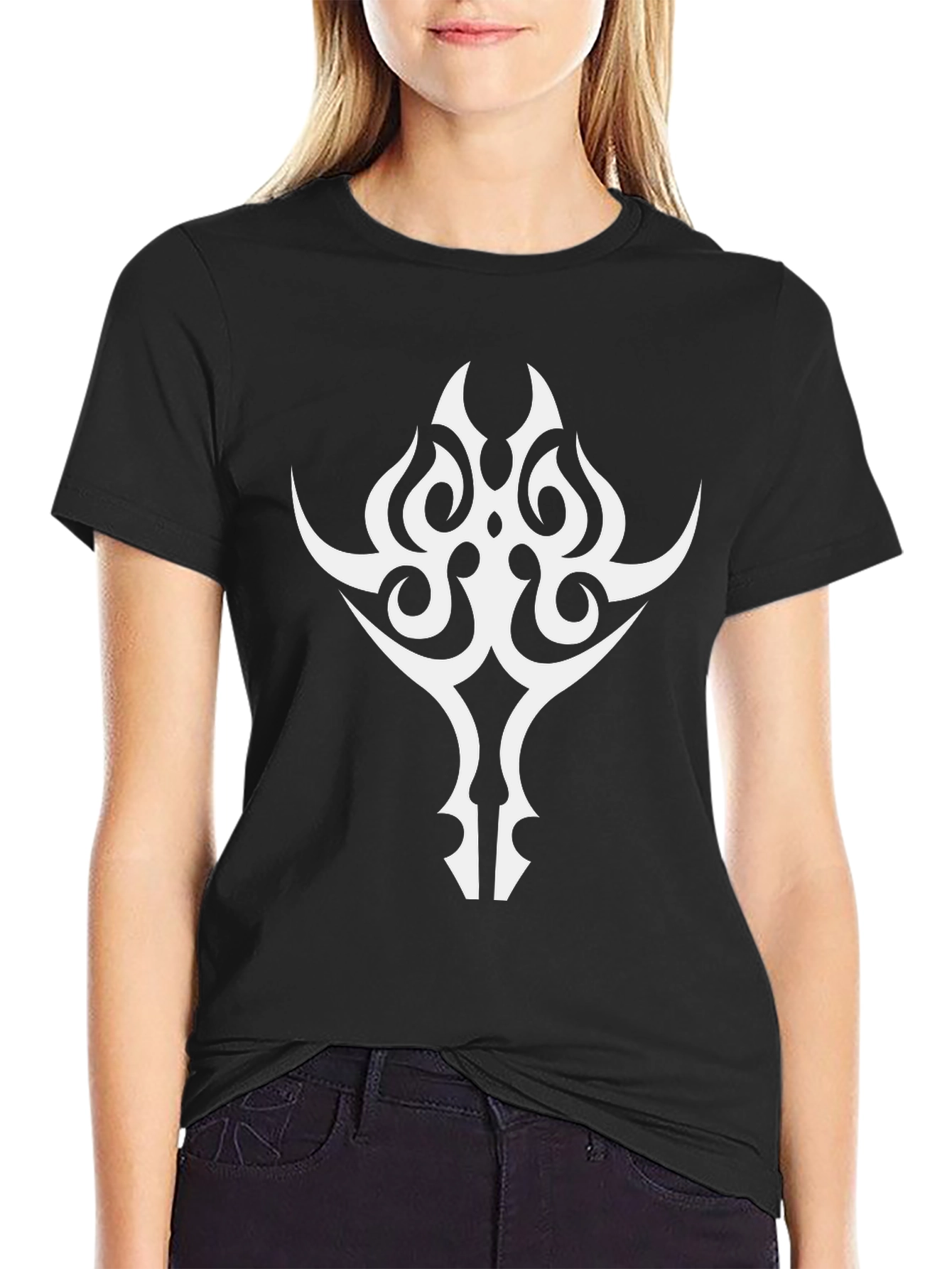 Tribal Graphic Tee - Bold White Design on Black