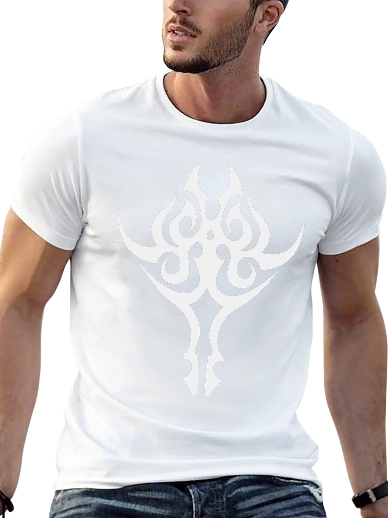 Tribal Graphic Tee - Bold White Design on Black