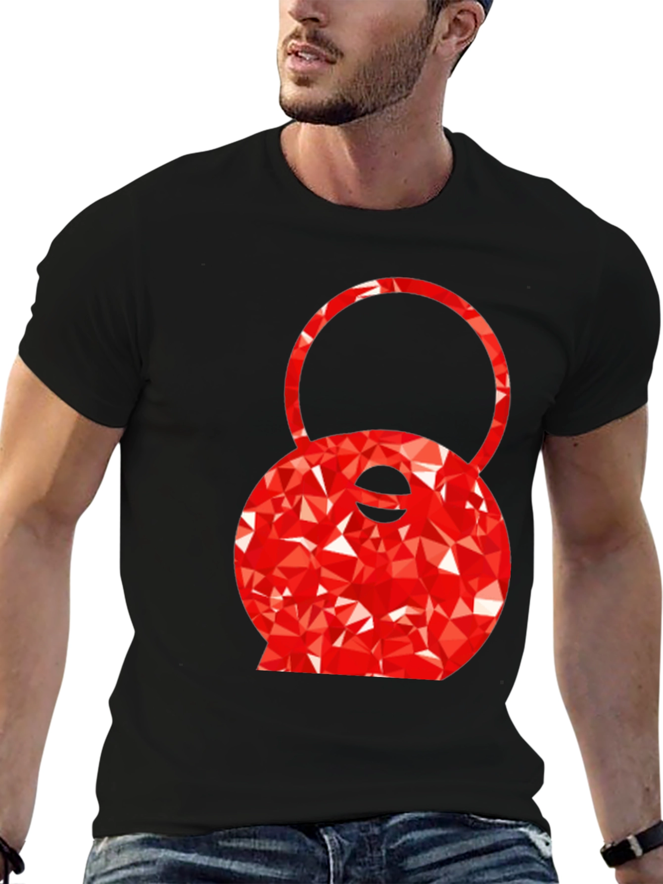 Red Kettlebell Graphic Tee - Black Cotton Blend