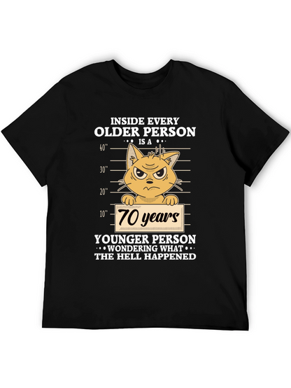 Funny Older Person Cat T-Shirt - 70 Years Younger