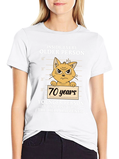 Funny Older Person Cat T-Shirt - 70 Years Younger