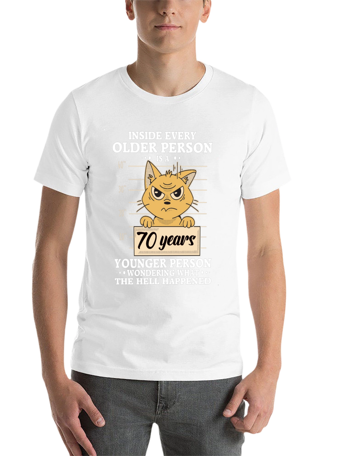 Funny Older Person Cat T-Shirt - 70 Years Younger