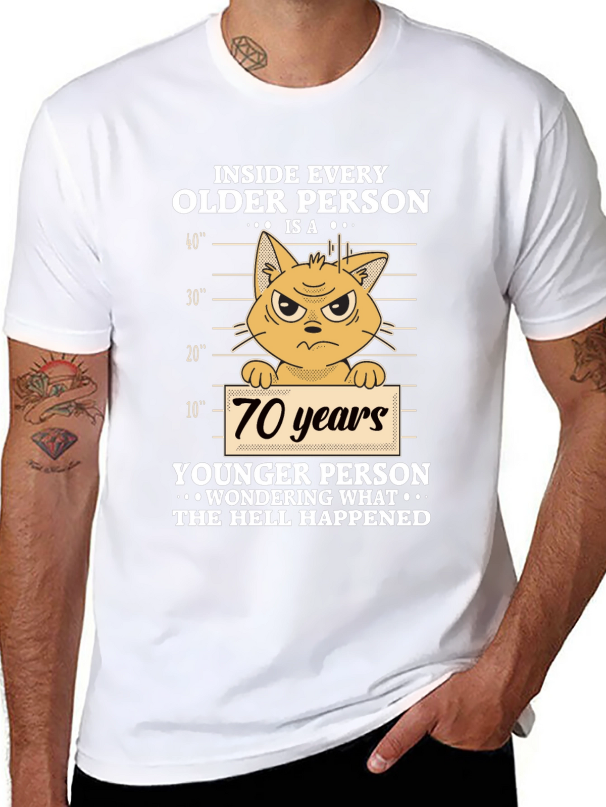 Funny Older Person Cat T-Shirt - 70 Years Younger