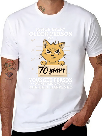 Funny Older Person Cat T-Shirt - 70 Years Younger