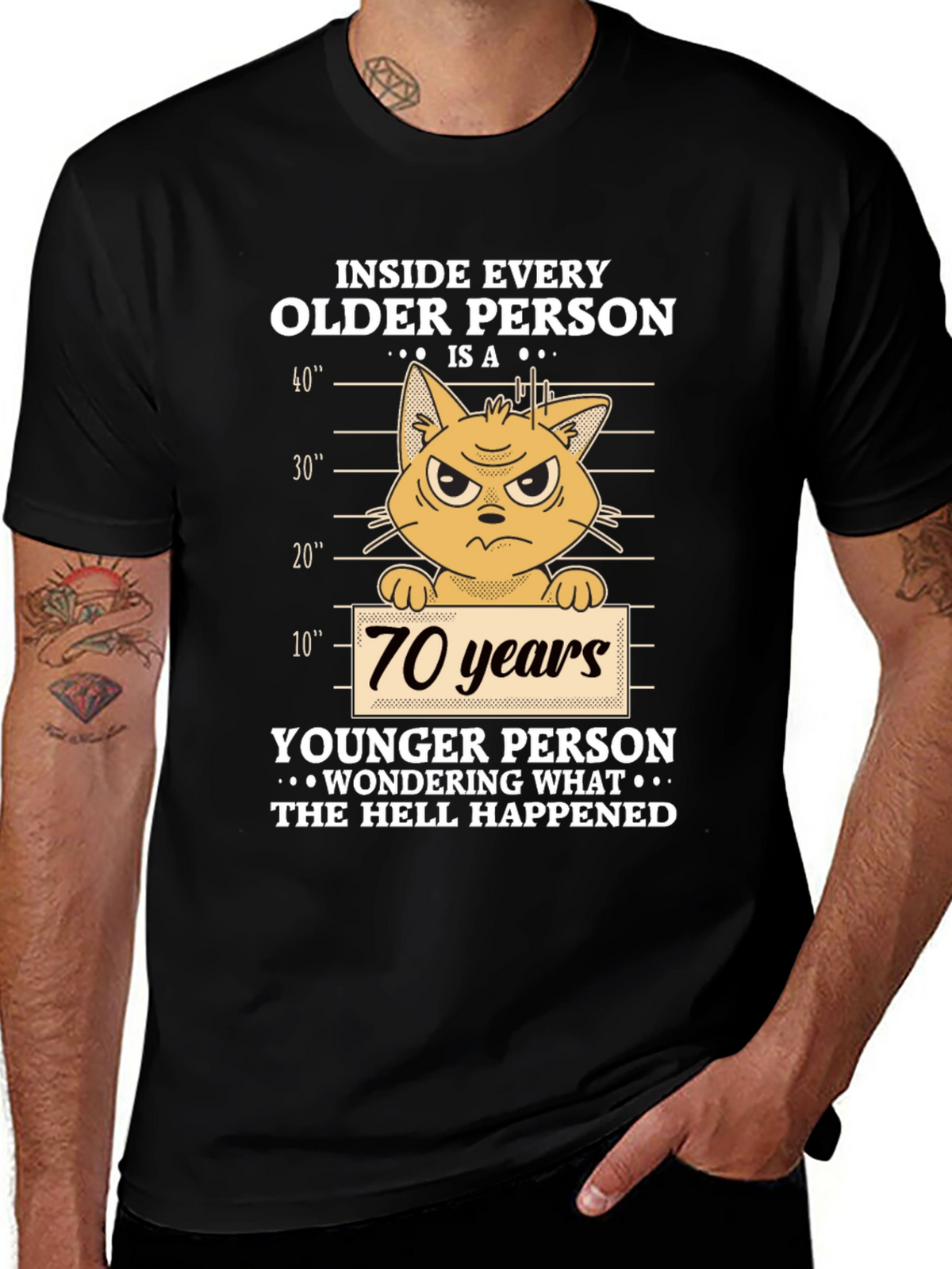 Funny Older Person Cat T-Shirt - 70 Years Younger