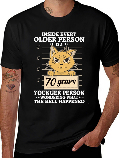 Funny Older Person Cat T-Shirt - 70 Years Younger