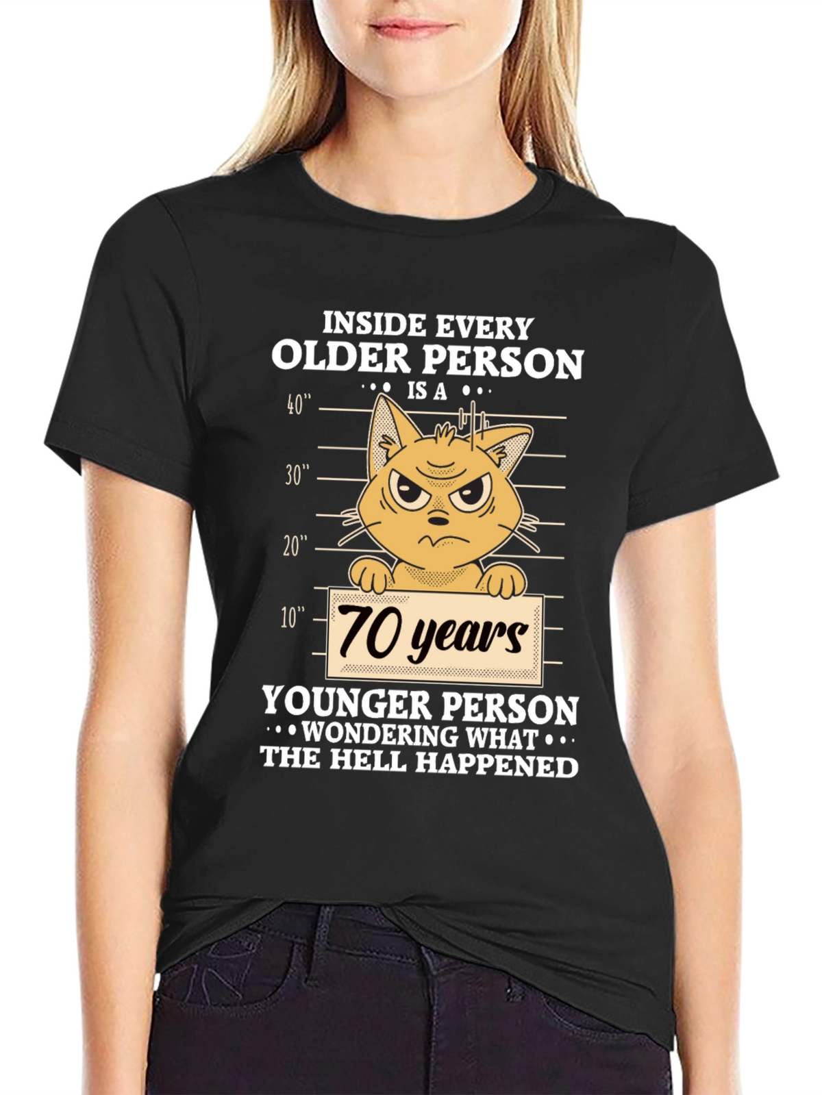Funny Older Person Cat T-Shirt - 70 Years Younger