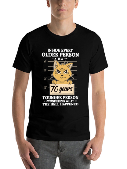 Funny Older Person Cat T-Shirt - 70 Years Younger