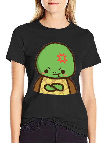 Angry Turtle Cartoon Graphic Tee - Black