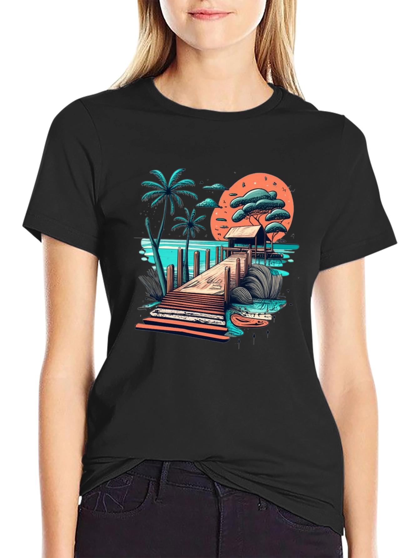 Tropical Paradise Graphic Tee - Black