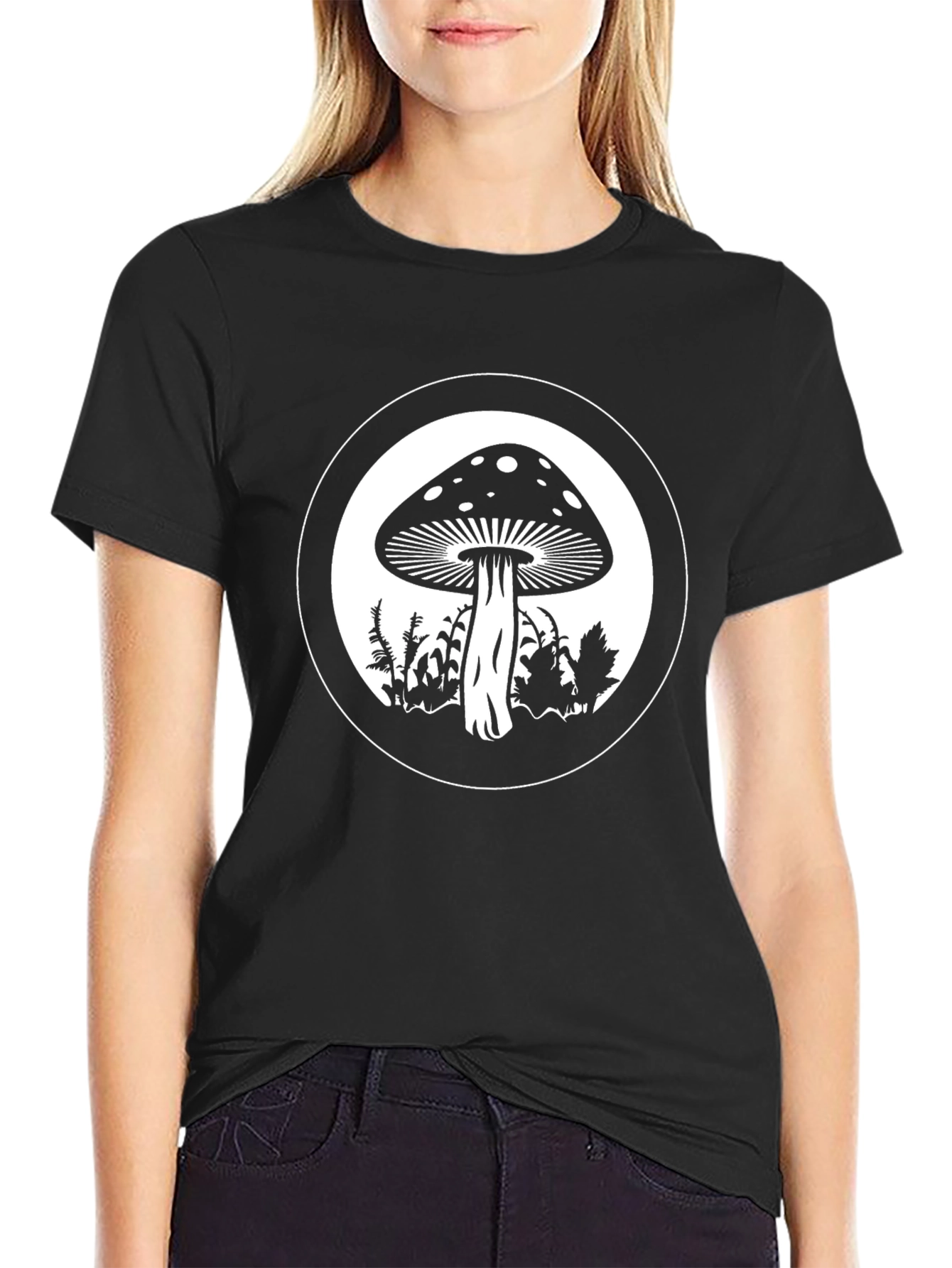 Mushroom Circle Graphic Tee - Black Cotton Blend
