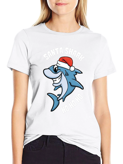 Santa Shark Ho Ho Ho Black T-Shirt
