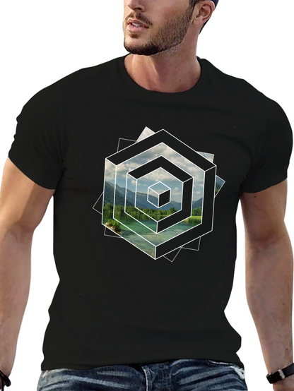 Optical Illusion Lake Graphic Black T-Shirt