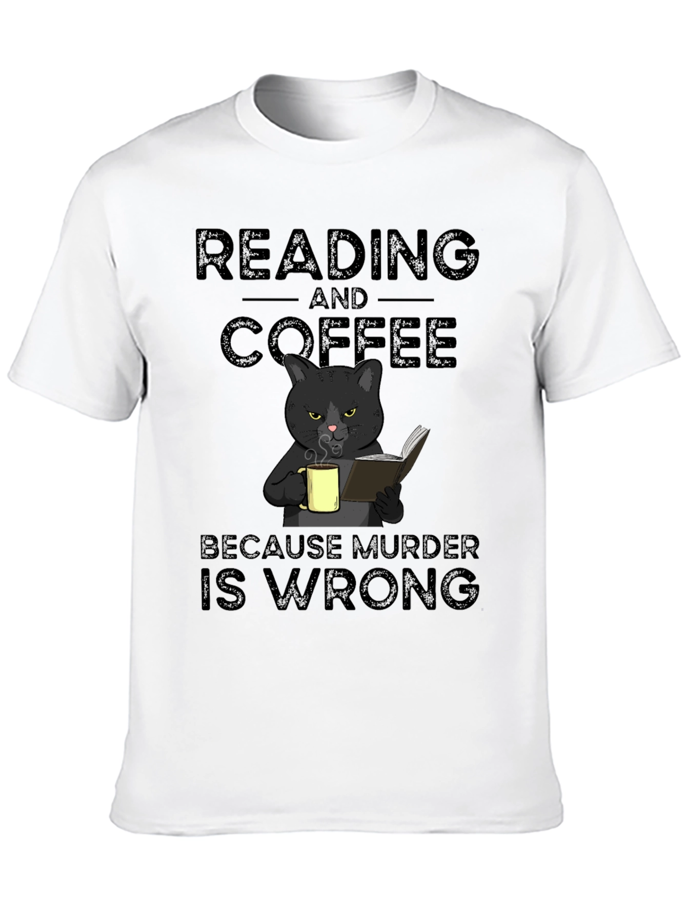 Reading and Coffee Cat Graphic T-Shirt