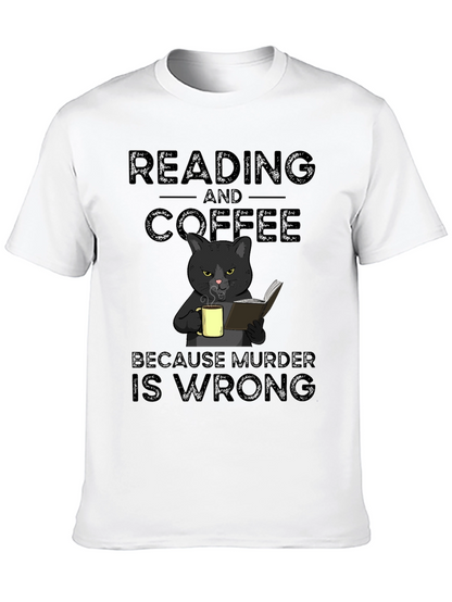 Reading and Coffee Cat Graphic T-Shirt