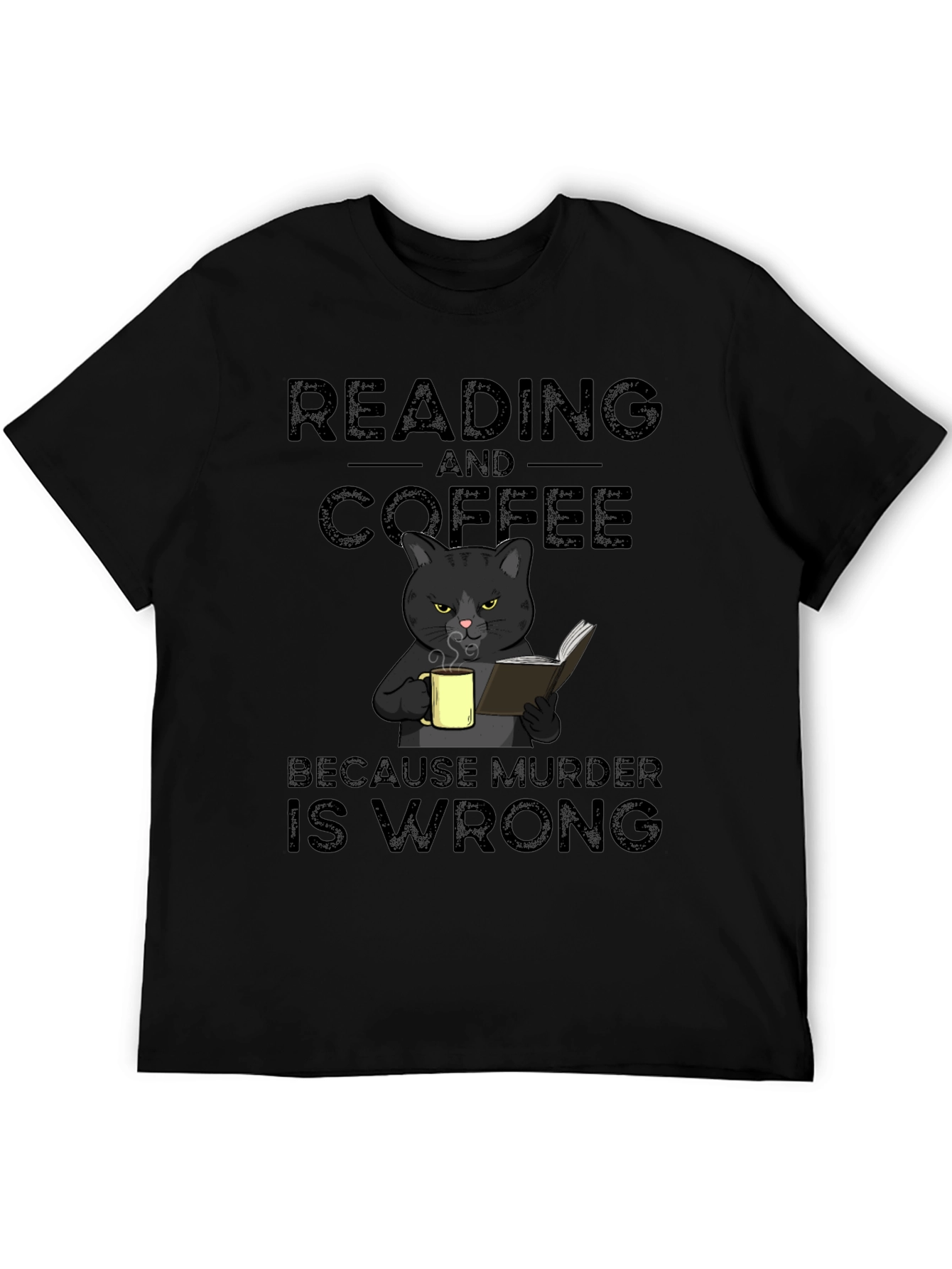 Reading and Coffee Cat Graphic T-Shirt