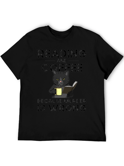 Reading and Coffee Cat Graphic T-Shirt