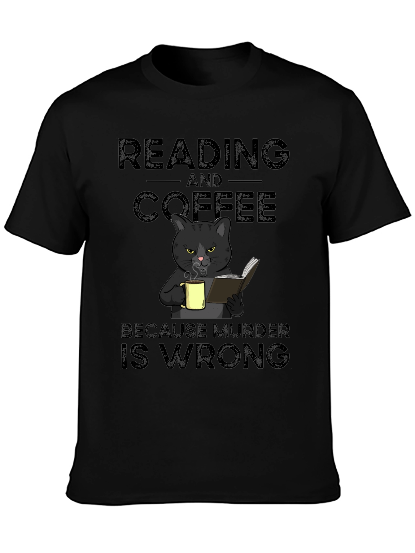 Reading and Coffee Cat Graphic T-Shirt