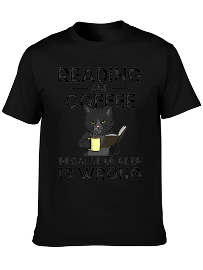 Reading and Coffee Cat Graphic T-Shirt