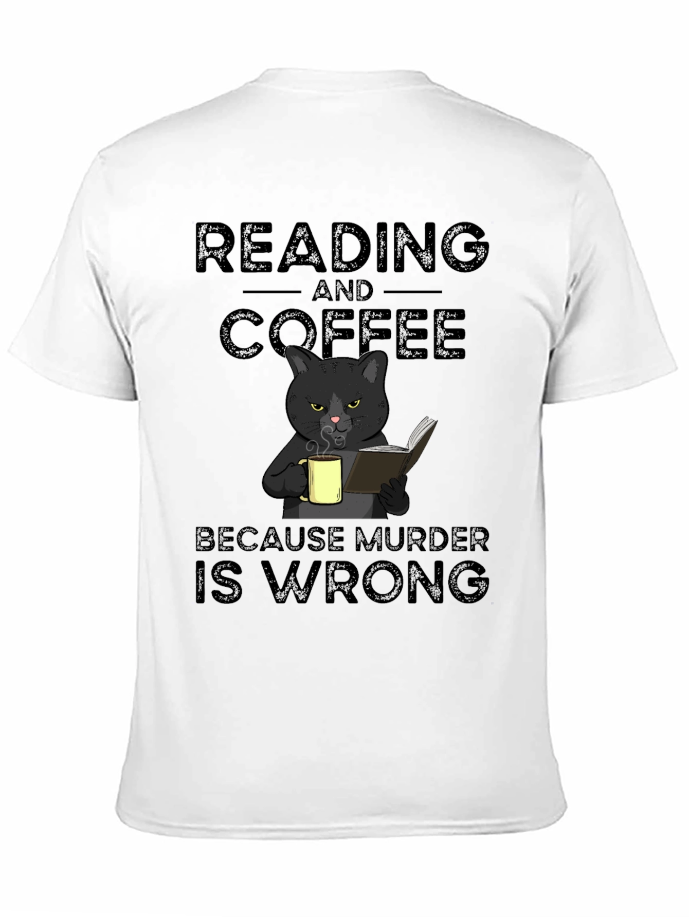 Reading and Coffee Cat Graphic T-Shirt