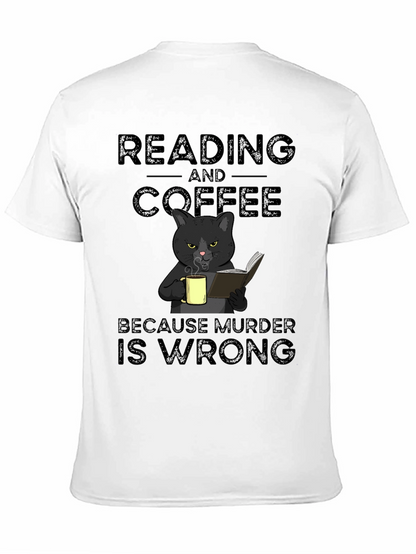 Reading and Coffee Cat Graphic T-Shirt