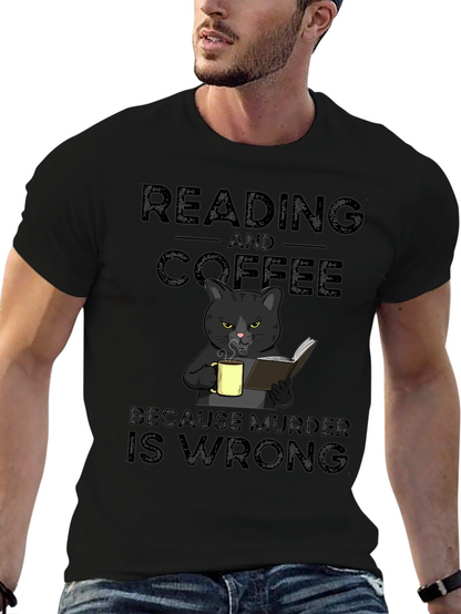 Reading and Coffee Cat Graphic T-Shirt