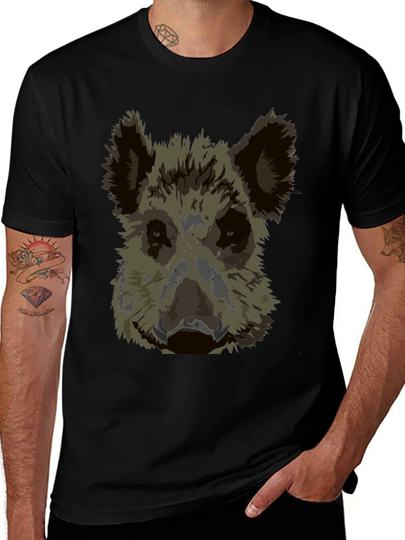 Wild Boar Graphic Tee - Black Cotton T-Shirt