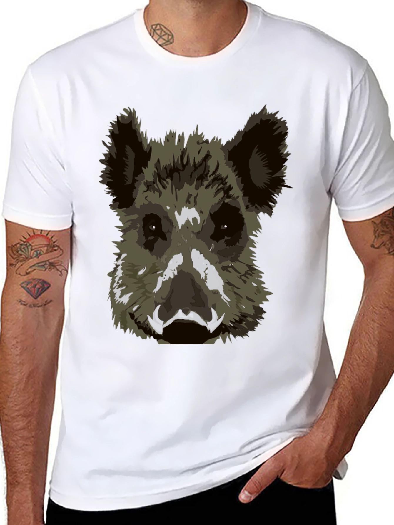Wild Boar Graphic Tee - Black Cotton T-Shirt