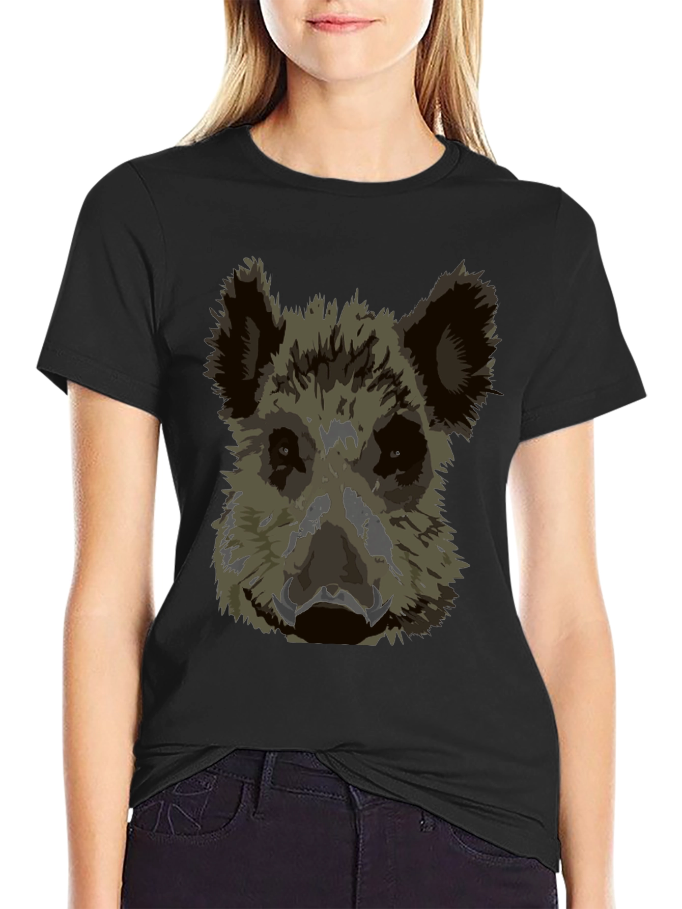 Wild Boar Graphic Tee - Black Cotton T-Shirt