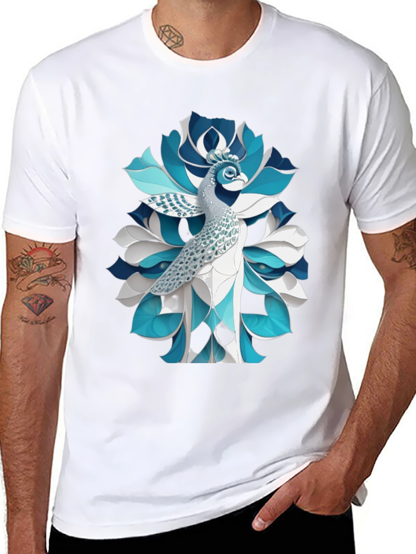 Peacock Graphic Tee - Unique Bird Art
