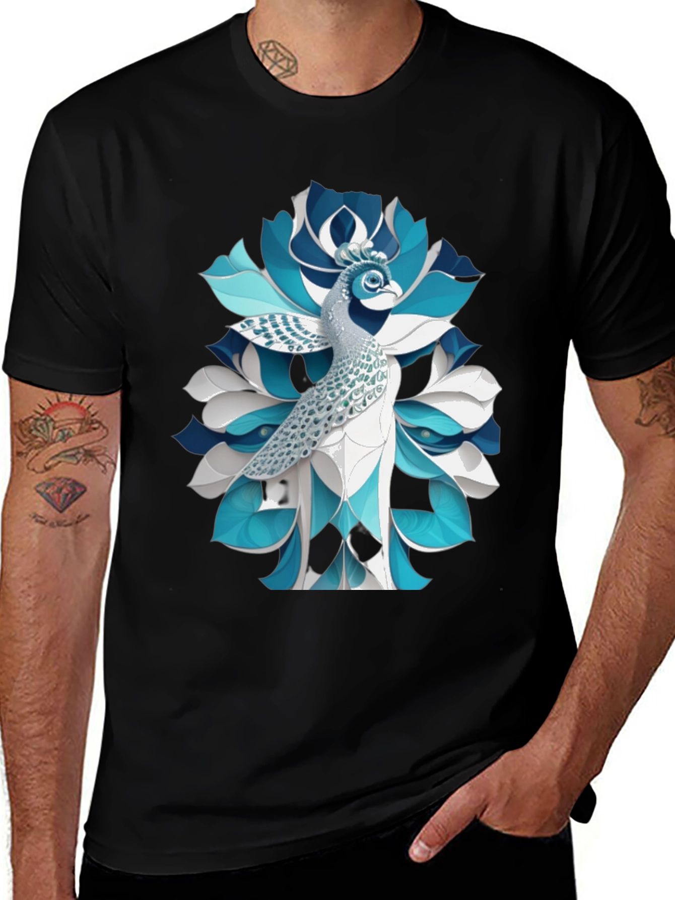 Peacock Graphic Tee - Unique Bird Art