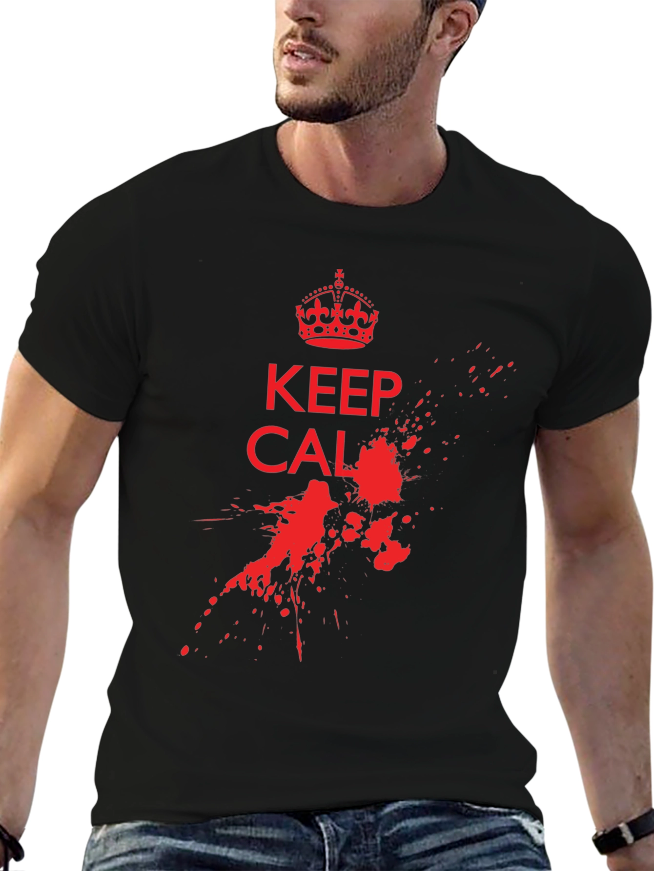 Keep Calm T-Shirt - Red Ink Splatter Graphic Tee