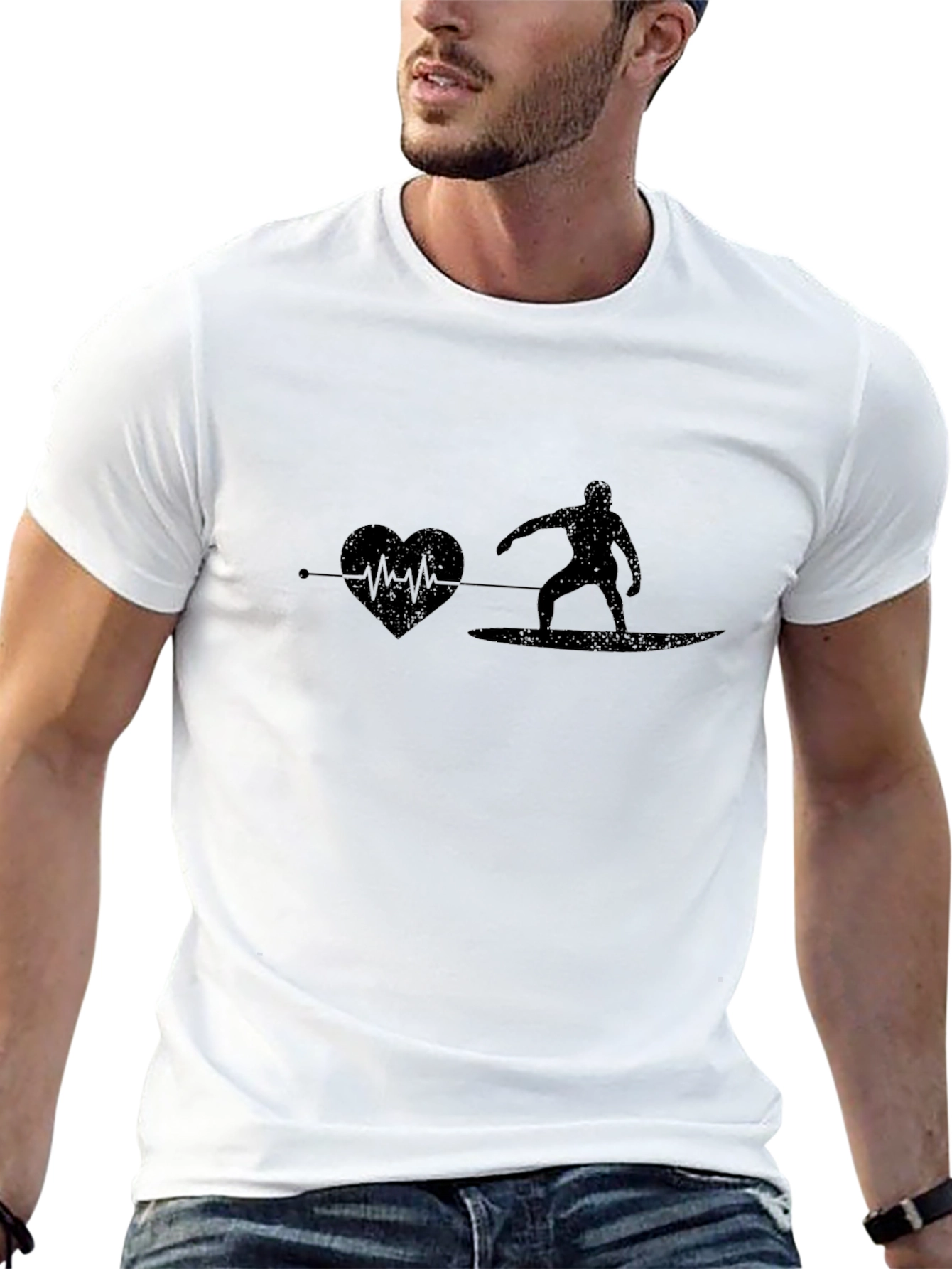 Surfer Heartbeat T-Shirt - Black Cotton Graphic Tee