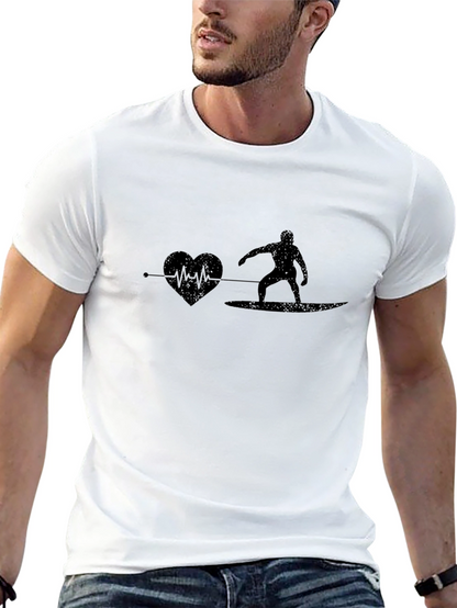 Surfer Heartbeat T-Shirt - Black Cotton Graphic Tee
