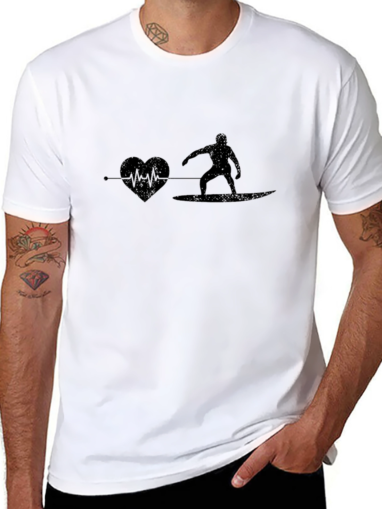Surfer Heartbeat T-Shirt - Black Cotton Graphic Tee