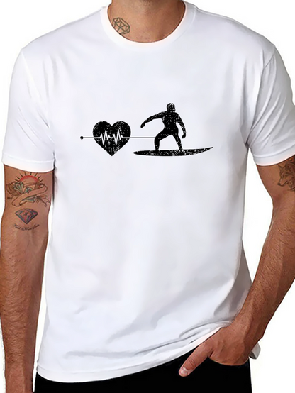 Surfer Heartbeat T-Shirt - Black Cotton Graphic Tee
